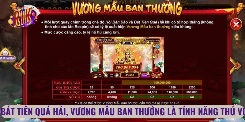 Bát tiên quá hải, vương mẫu ban thưởng là các tính năng thú vị